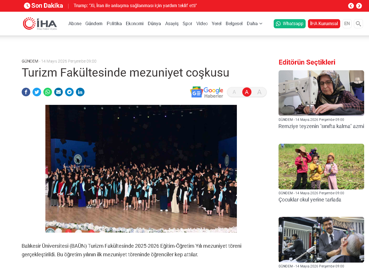 Turizm Fakültesinde mezuniyet coşkusu
