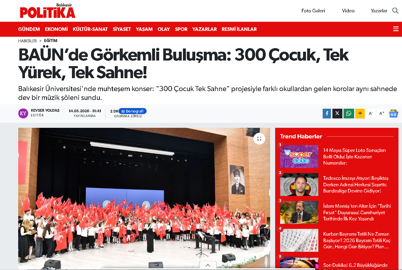 BAÜN’de Görkemli Buluşma: 300 Çocuk, Tek Yürek, Tek Sahne!