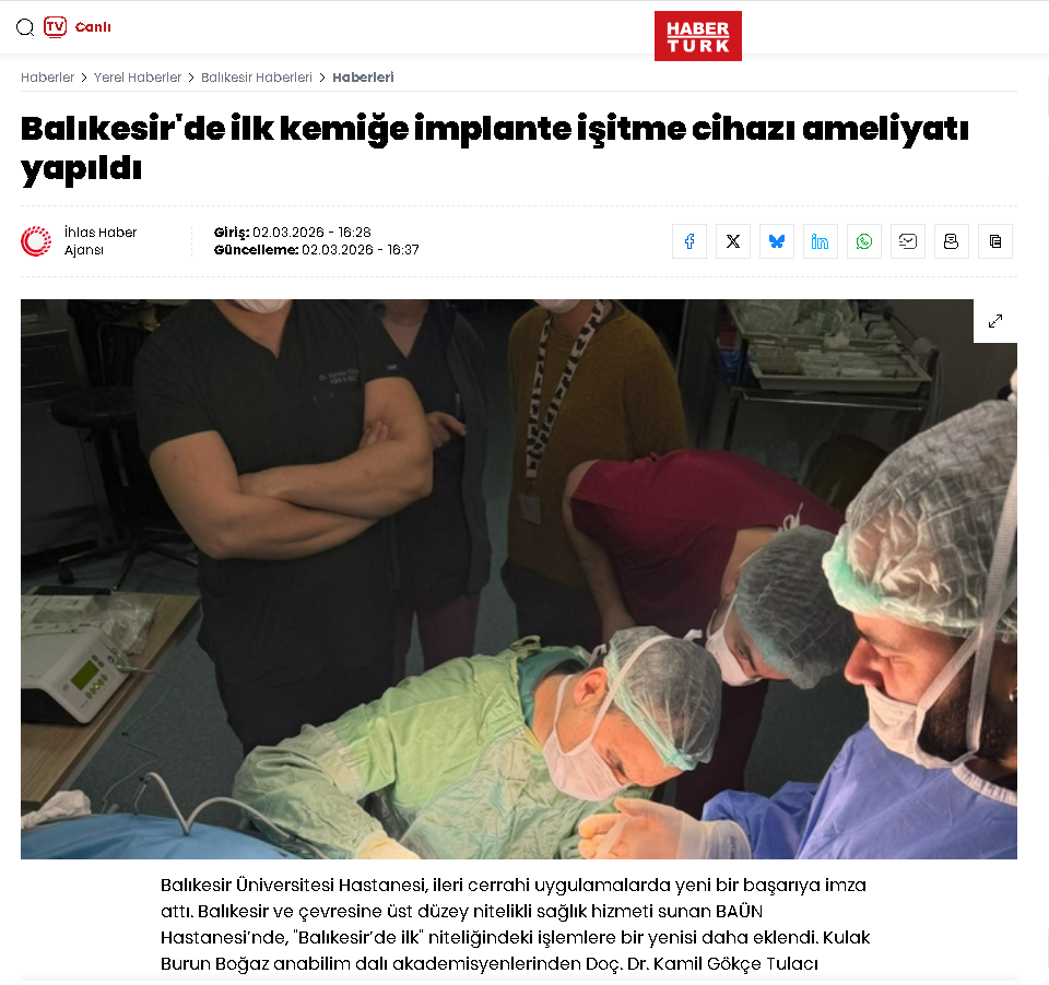 Balıkesir'de ilk kemiğe implante işitme cihazı ameliyatı yapıldı