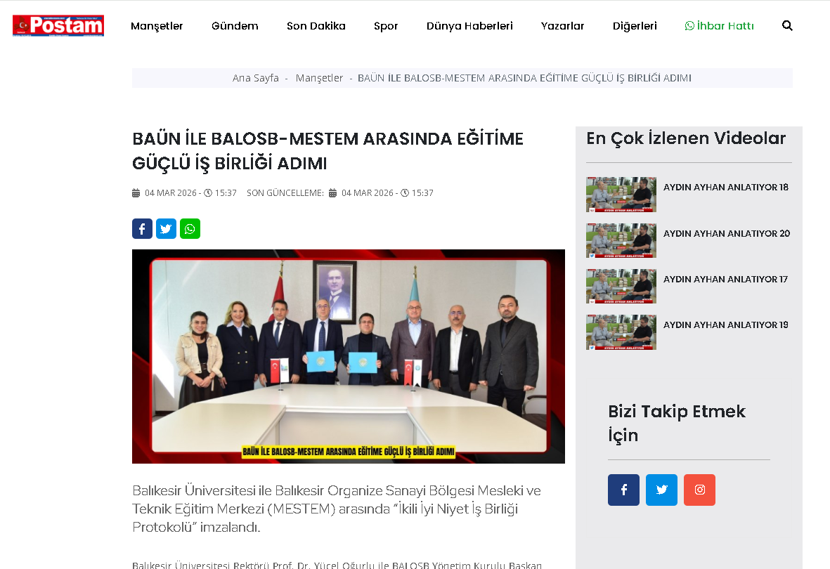 BAÜN İLE BALOSB-MESTEM ARASINDA EĞİTİME GÜÇLÜ İŞ BİRLİĞİ ADIMI