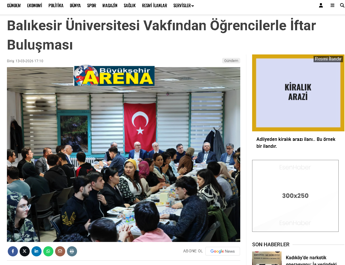 Balıkesir Üniversitesi Vakfından Öğrencilerle İftar Buluşması