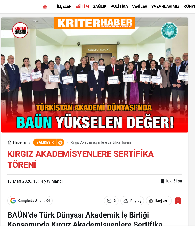 Kırgız Akademisyenlere Sertifika Töreni