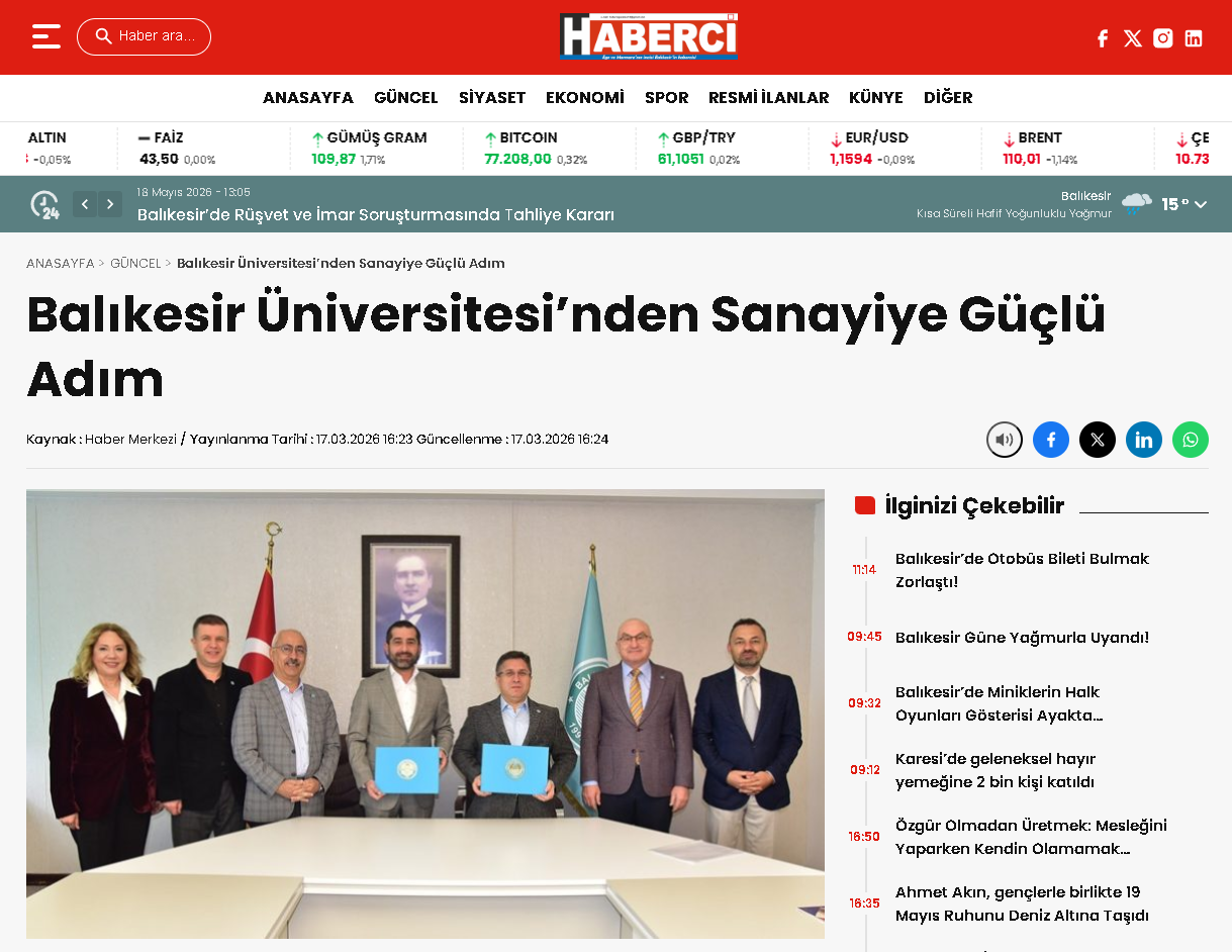 Balıkesir Üniversitesi'nden Sanayiye Güçlü Adım