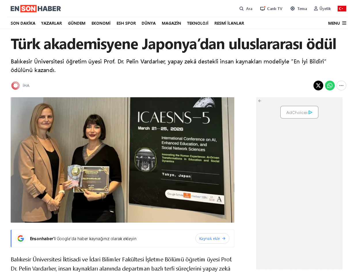 Türk akademisyene Japonya’dan uluslararası ödül