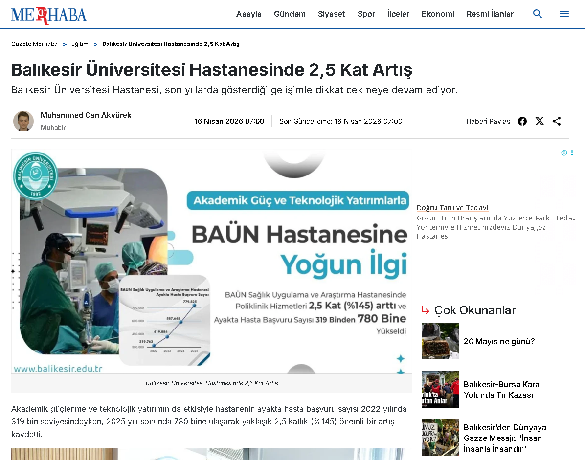 Balıkesir Üniversitesi Hastanesinde 2,5 Kat Artış