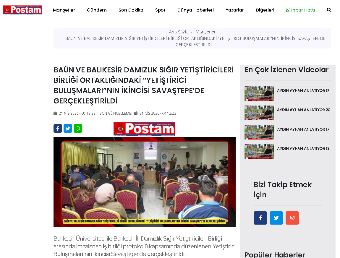 BAÜN VE BALIKESİR DAMIZLIK SIĞIR YETİŞTİRİCİLERİ BİRLİĞİ ORTAKLIĞINDAKİ “YETİŞTİRİCİ BULUŞMALARI”NIN İKİNCİSİ SAVAŞTEPE’DE GERÇEKLEŞTİRİLDİ