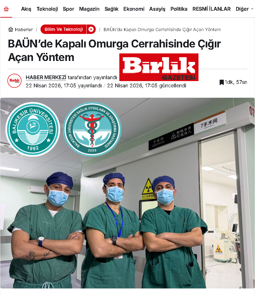 BAÜN’de Kapalı Omurga Cerrahisinde Çığır Açan Yöntem