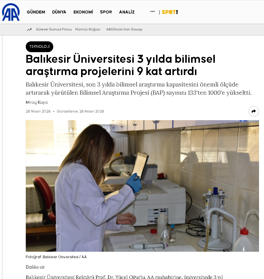 Balıkesir Üniversitesi 3 yılda bilimsel araştırma projelerini 9 kat artırdı