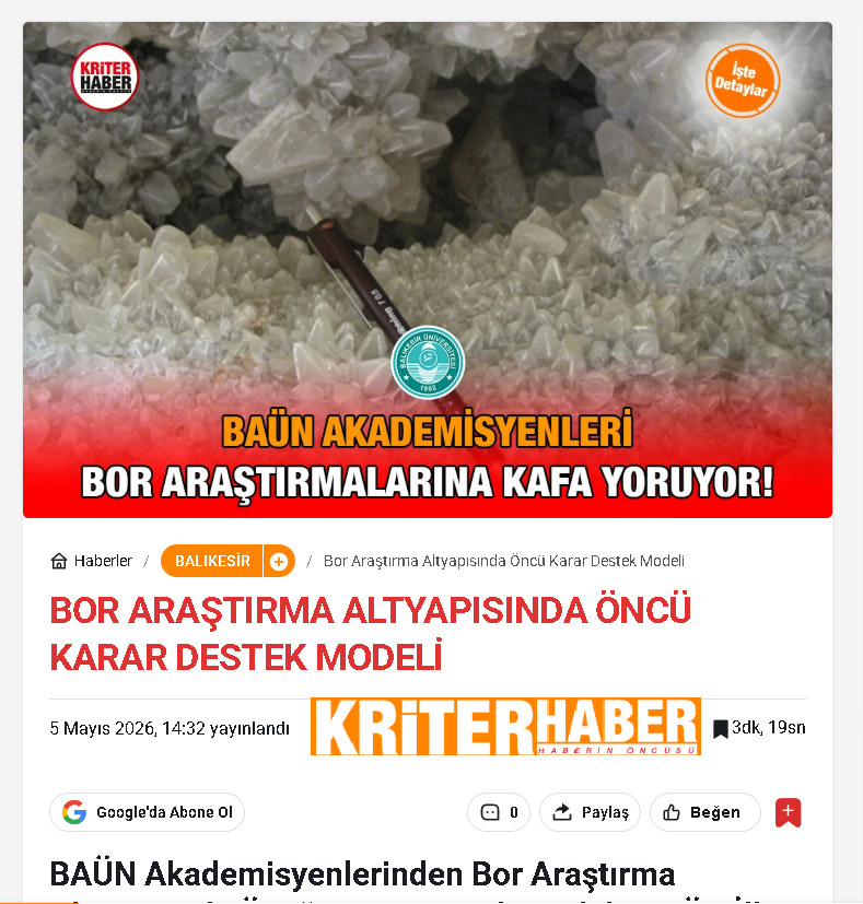Bor Araştırma Altyapısında Öncü Karar Destek Modeli