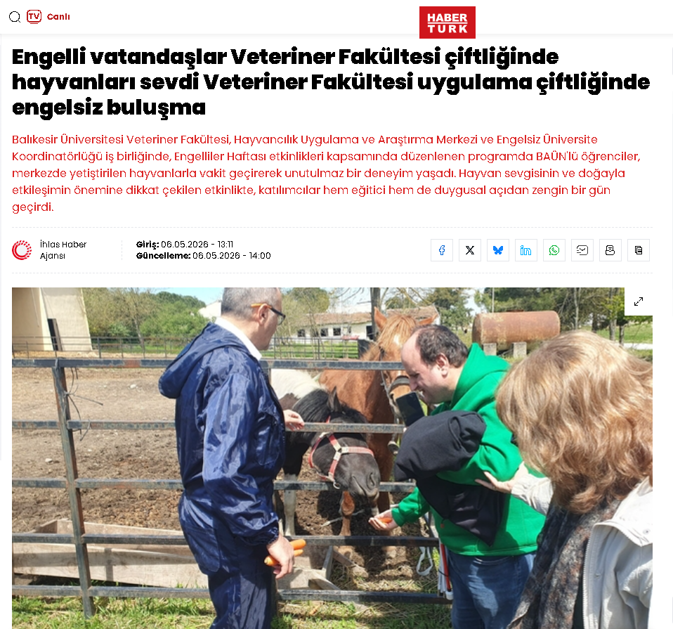 Engelli vatandaşlar Veteriner Fakültesi çiftliğinde hayvanları sevdi Veteriner Fakültesi uygulama çiftliğinde engelsiz buluşma