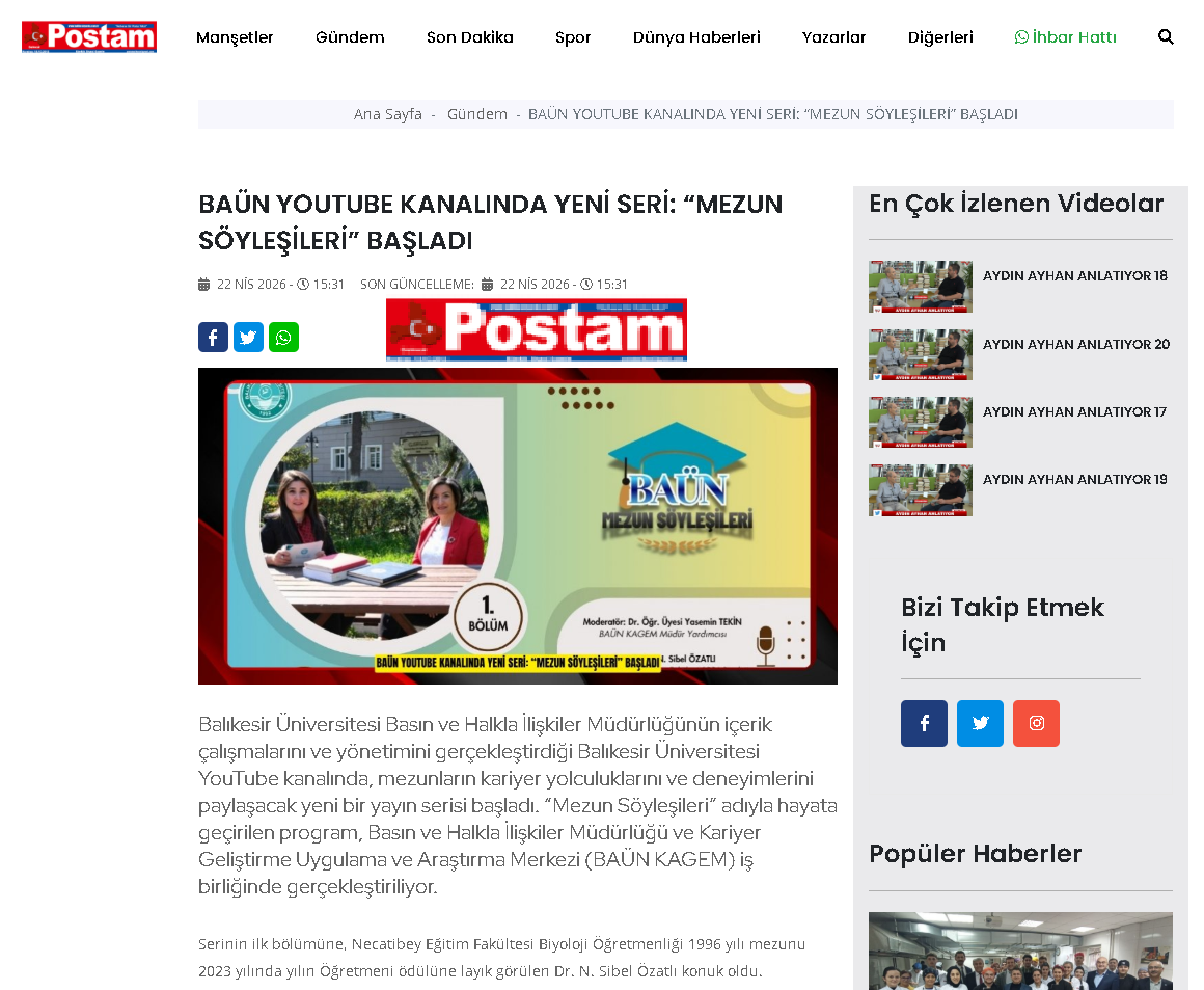 BAÜN YOUTUBE KANALINDA YENİ SERİ: “MEZUN SÖYLEŞİLERİ” BAŞLADI