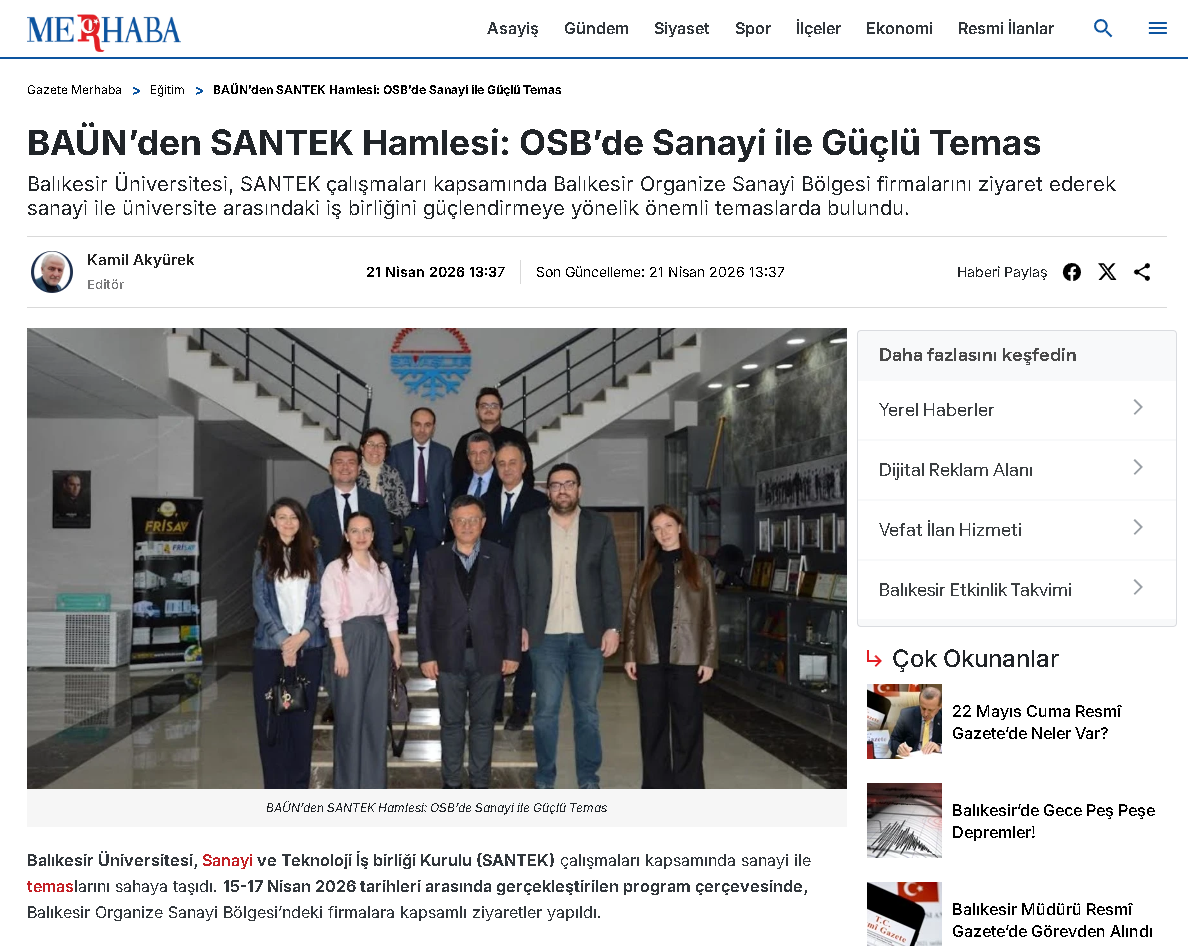 BAÜN’den SANTEK Hamlesi: OSB’de Sanayi ile Güçlü Temas