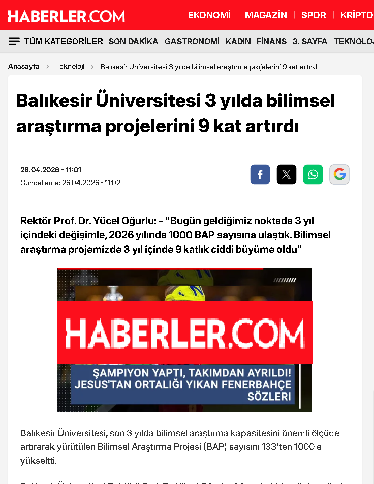 Balıkesir Üniversitesi 3 yılda bilimsel araştırma projelerini 9 kat artırdı