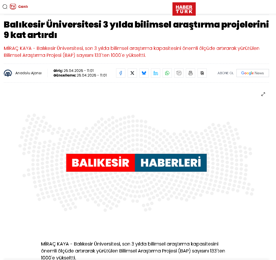 Balıkesir Üniversitesi 3 yılda bilimsel araştırma projelerini 9 kat artırdı