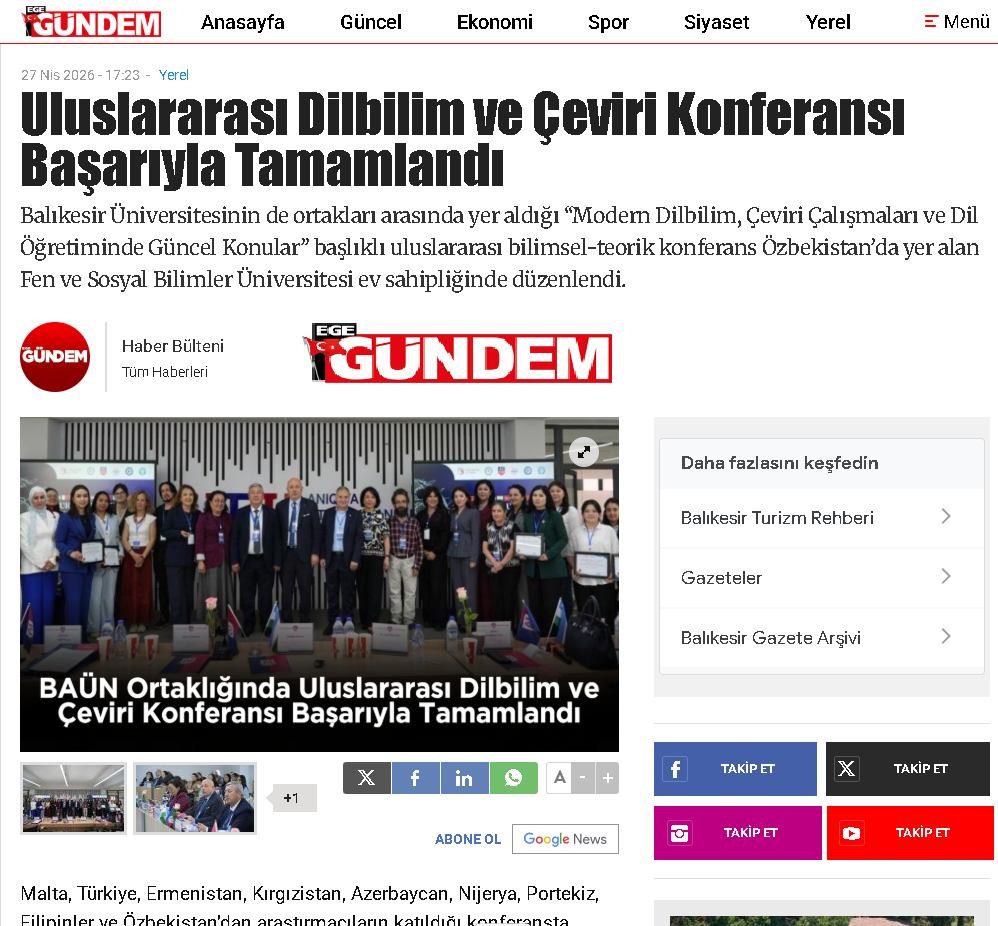 Uluslararası Dilbilim ve Çeviri Konferansı Başarıyla Tamamlandı