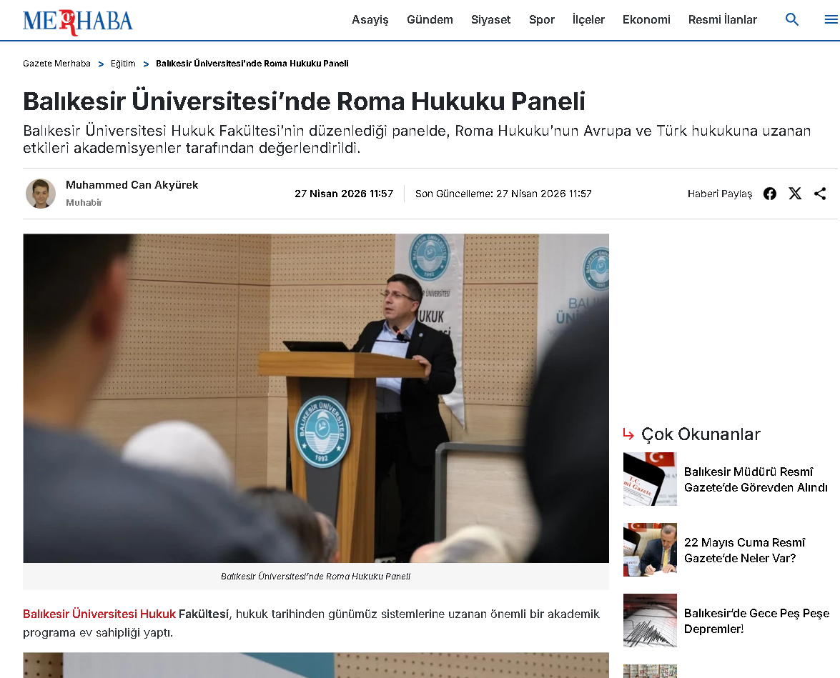 Balıkesir Üniversitesi’nde Roma Hukuku Paneli