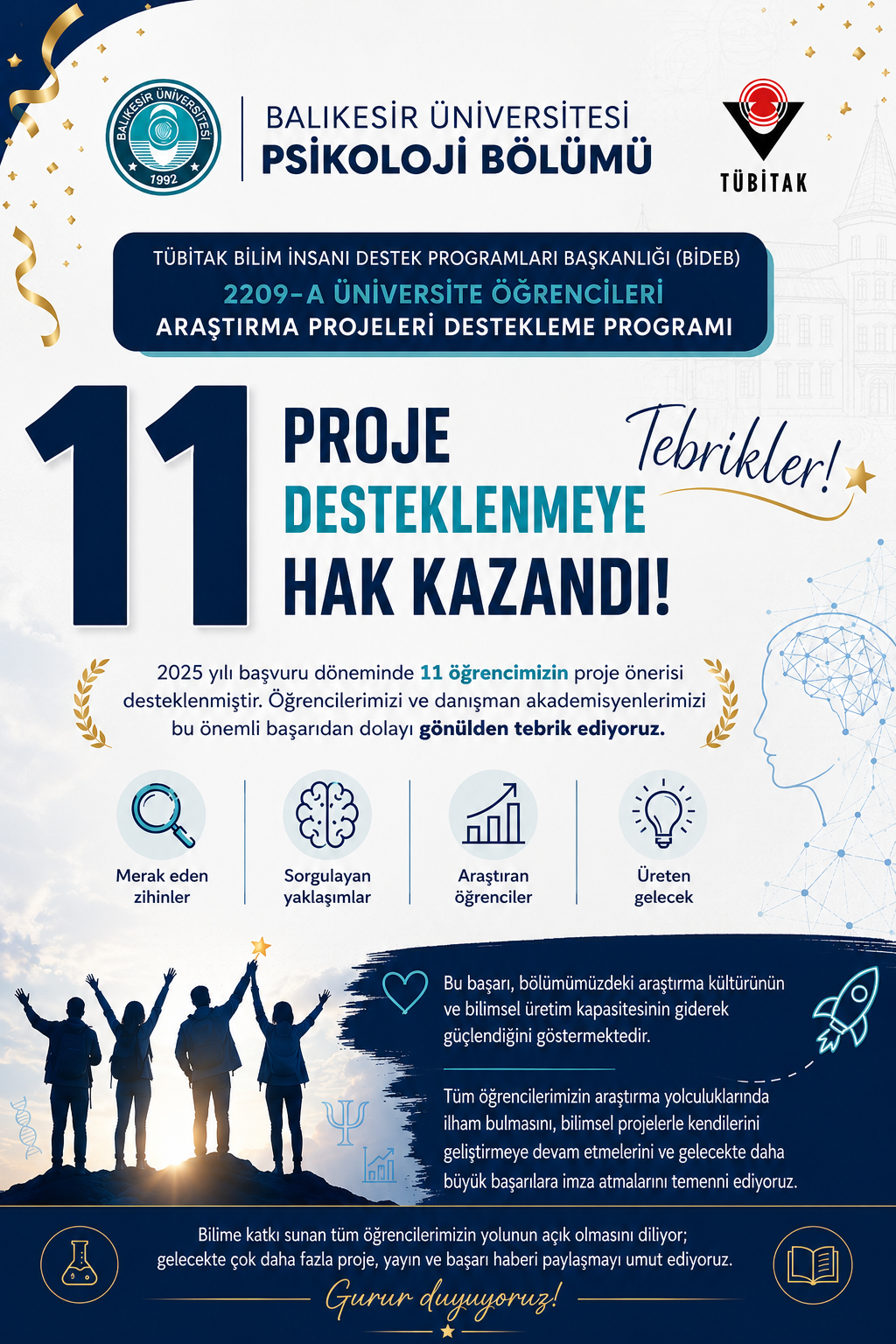 Bölümümüz öğrencilerinden TÜBİTAK 2209 başarısı