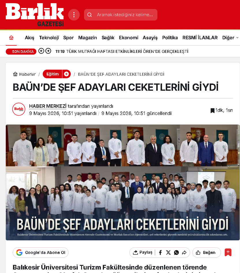BAÜN’DE ŞEF ADAYLARI CEKETLERİNİ GİYDİ