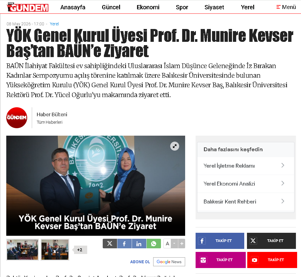 YÖK Genel Kurul Üyesi Prof. Dr. Munire Kevser Baş’tan BAÜN’e Ziyaret