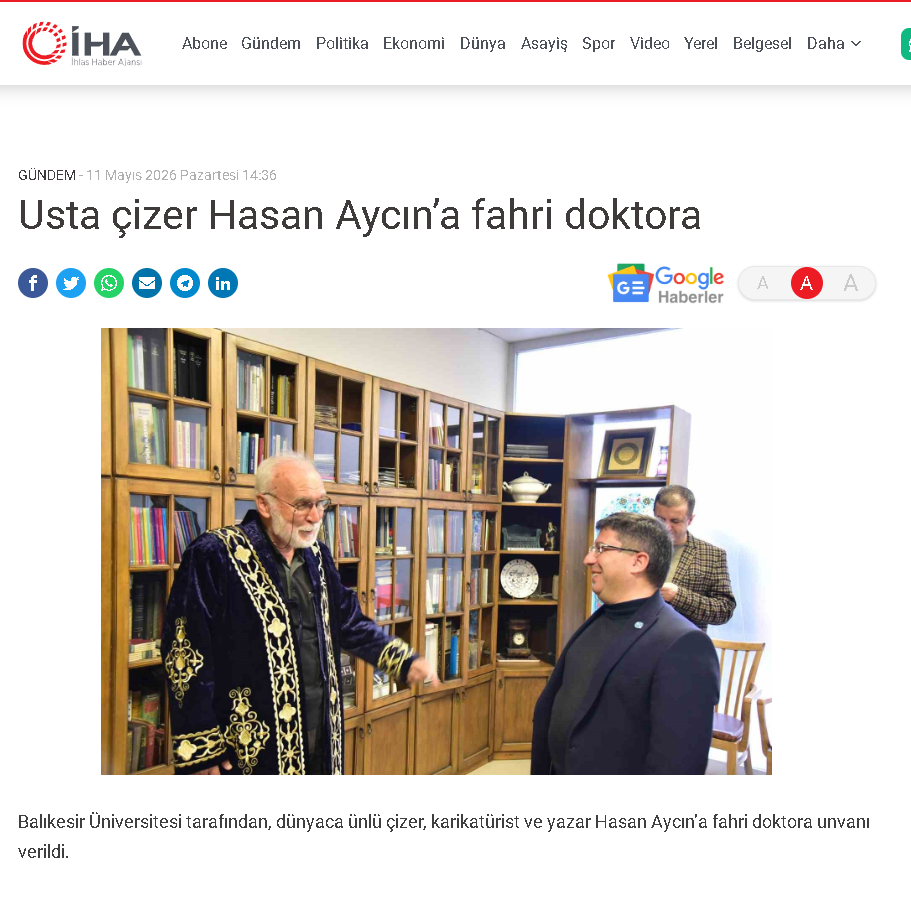 Usta çizer Hasan Aycın’a fahri doktora