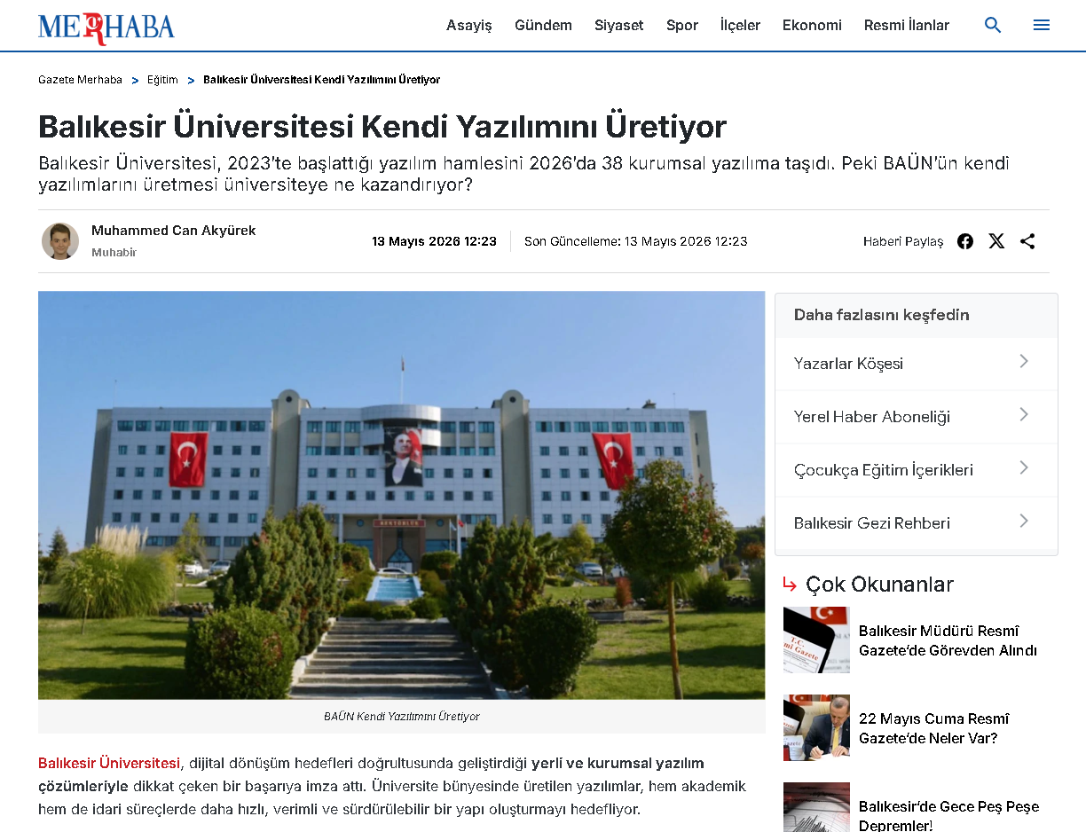 Balıkesir Üniversitesi Kendi Yazılımını Üretiyor
