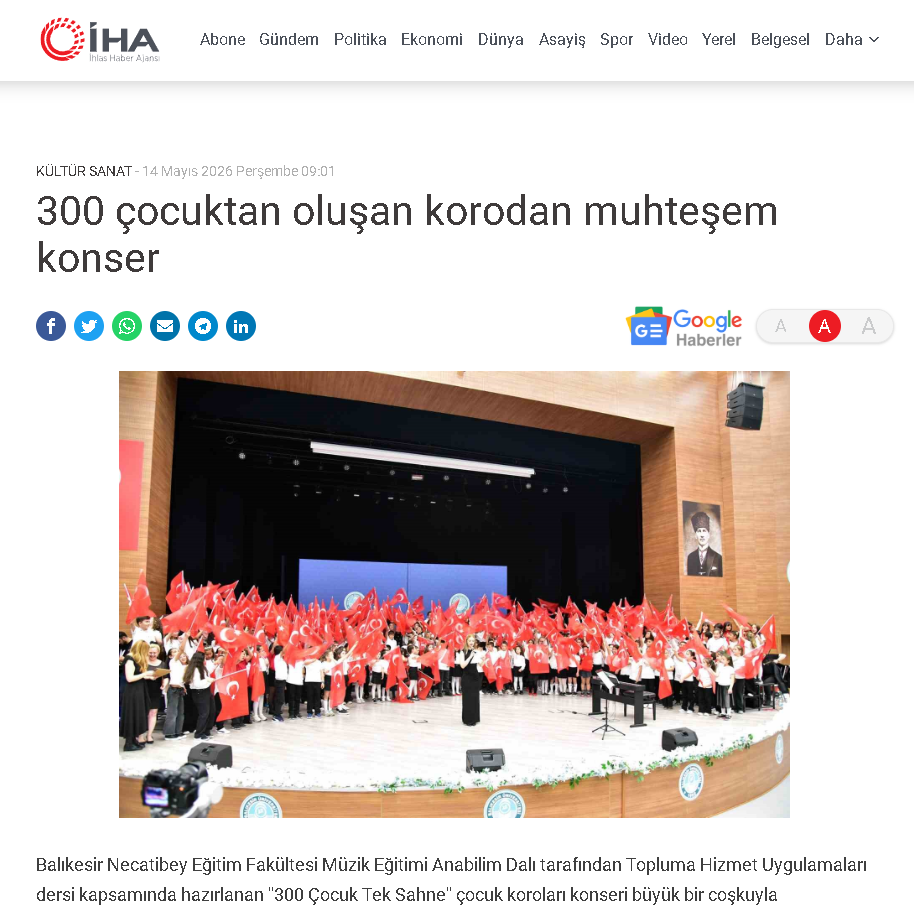 300 çocuktan oluşan korodan muhteşem konser