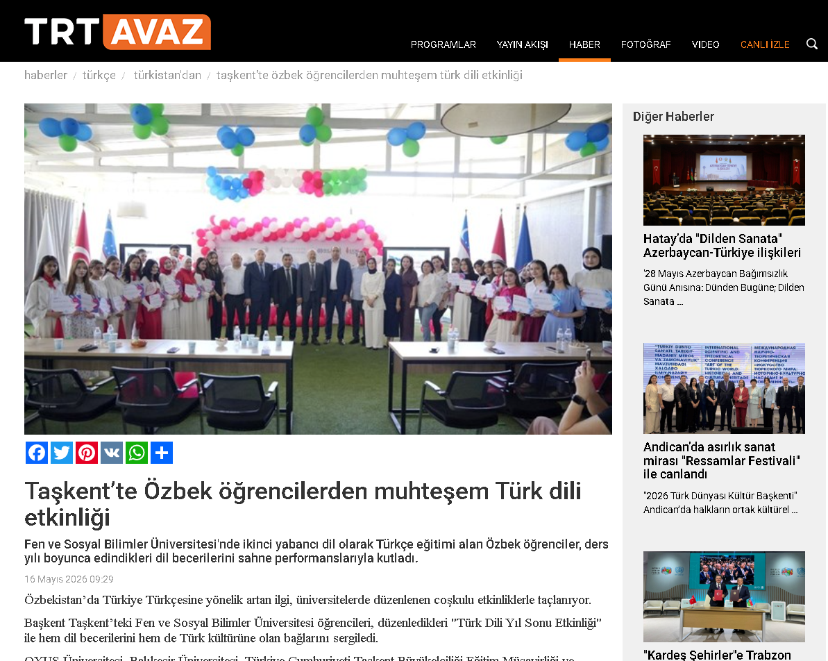 Taşkent’te Özbek öğrencilerden muhteşem Türk dili etkinliği