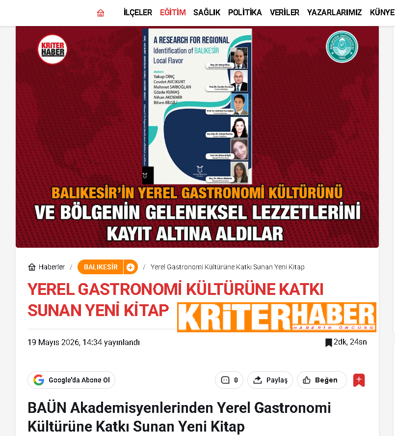 Yerel Gastronomi Kültürüne Katkı Sunan Yeni Kitap
