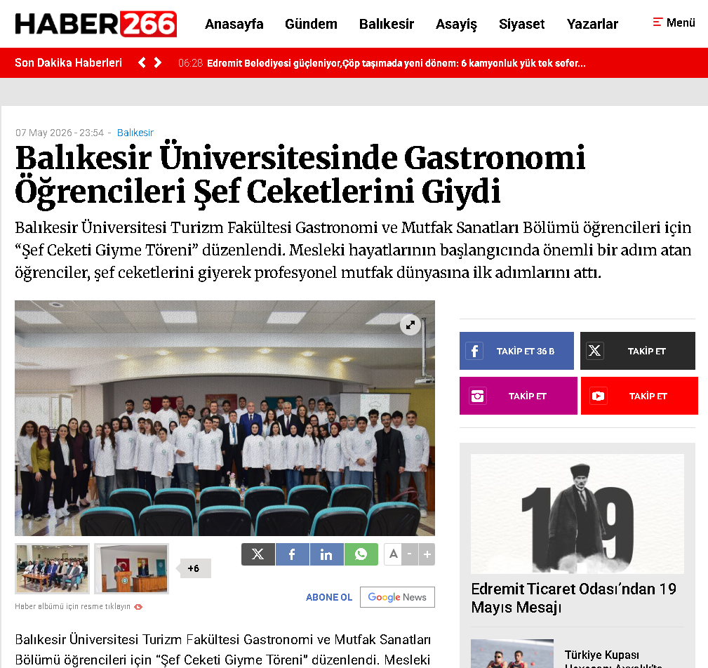 Balıkesir Üniversitesinde Gastronomi Öğrencileri Şef Ceketlerini Giydi