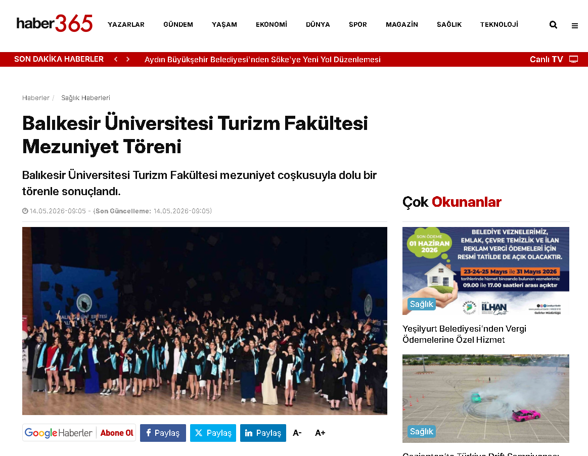 Balıkesir Üniversitesi Turizm Fakültesi Mezuniyet Töreni