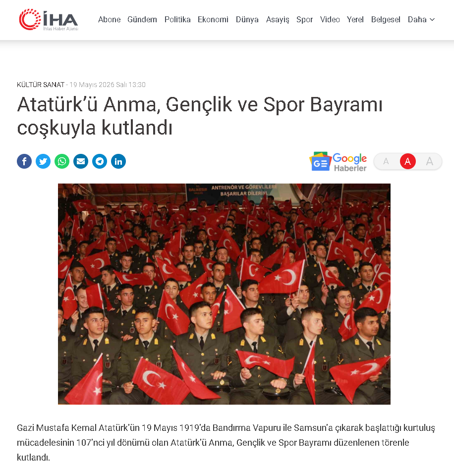 Atatürk’ü Anma, Gençlik ve Spor Bayramı coşkuyla kutlandı