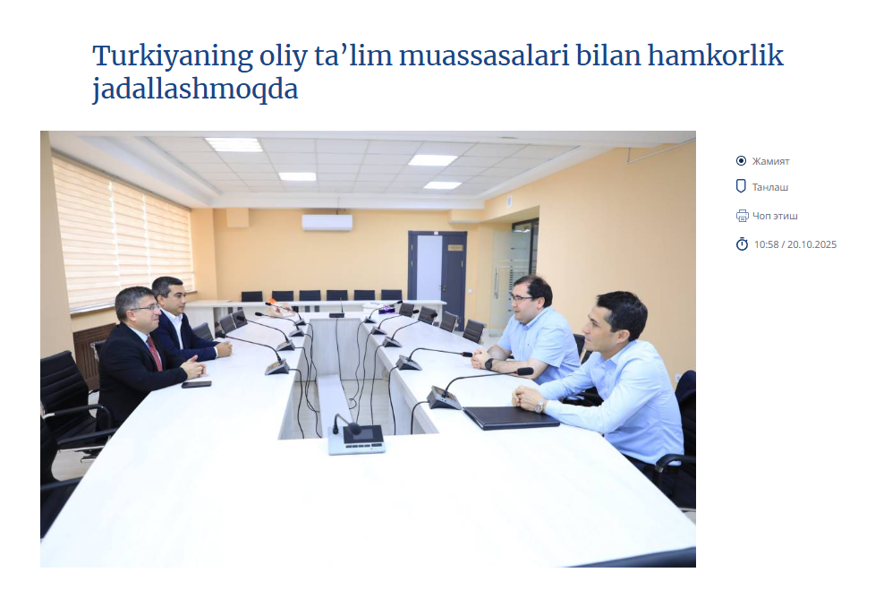 Turkiyaning oliy ta’lim muassasalari bilan hamkorlik jadallashmoqda