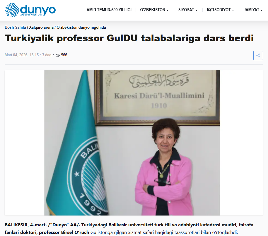 Turkiyalik professor GulDU talabalariga dars berdi