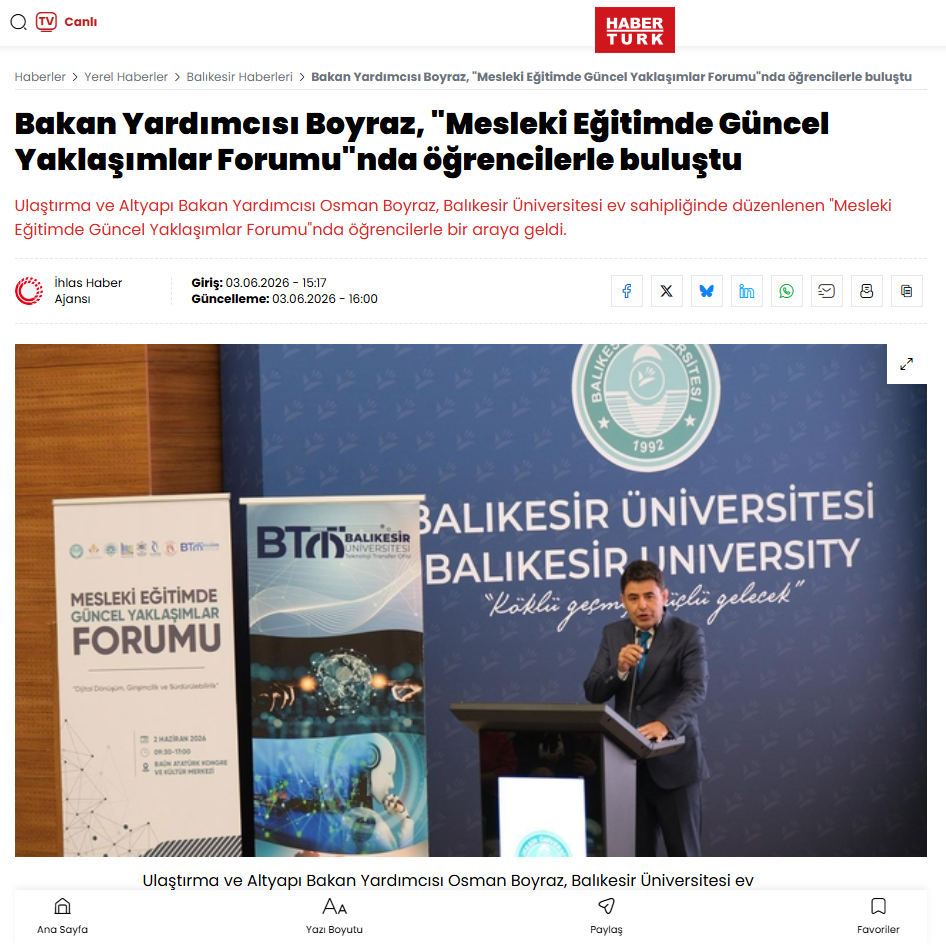 Bakan Yardımcısı Boyraz, "Mesleki Eğitimde Güncel Yaklaşımlar Forumu"nda öğrencilerle buluştu