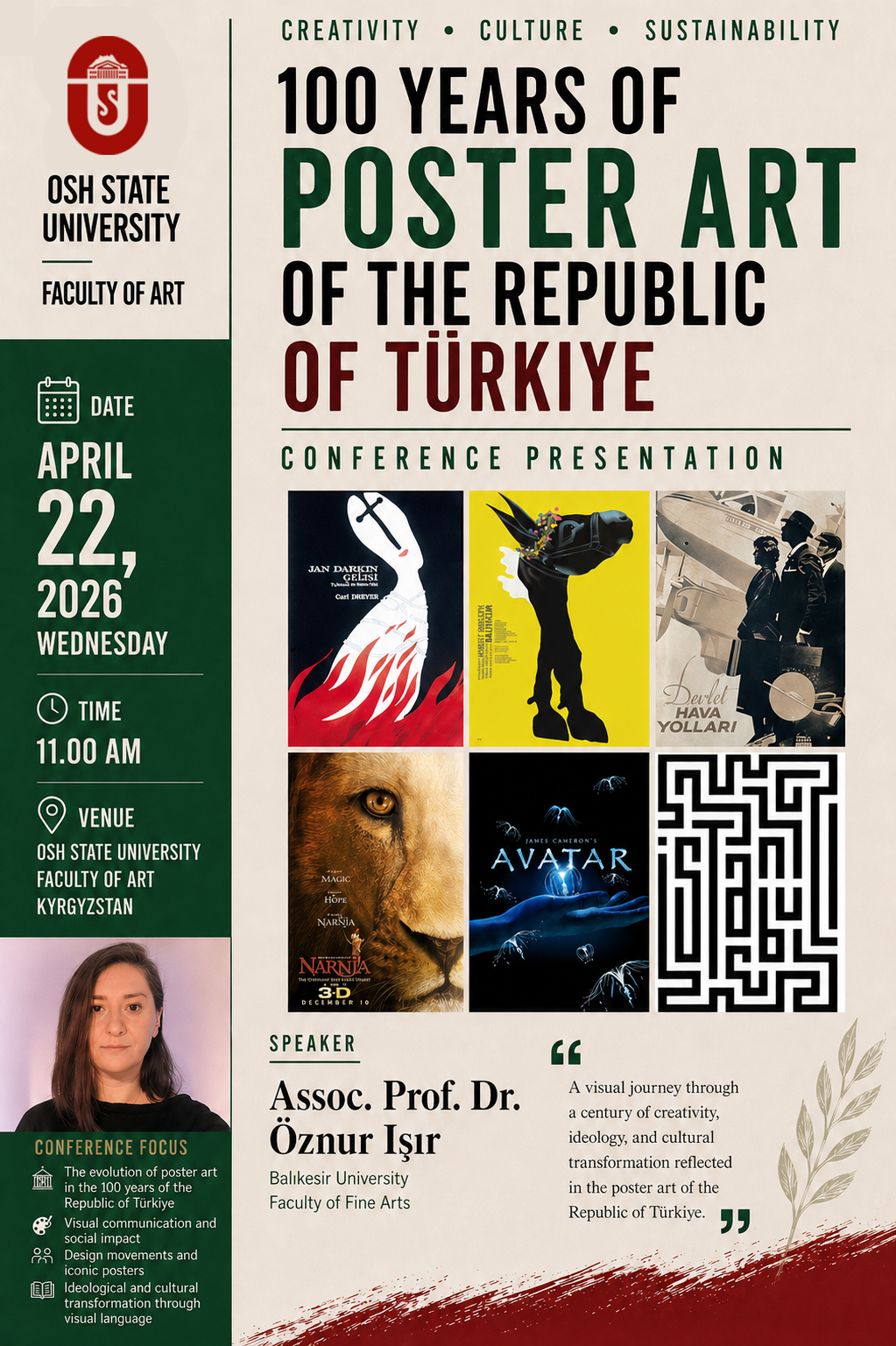 Assoc. Prof. Dr. Öznur Işır gave a seminar in Kyrgyzstan titled "Poster Art in the 100th Year of the Republic of Türkiye". 6