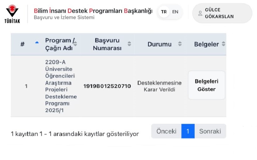 Our student achieved success in the TÜBİTAK 2209-A competition. 3