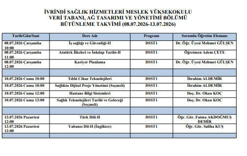 2025-2026 Bahar Yarıyılı Bütünleme Takvimi 2