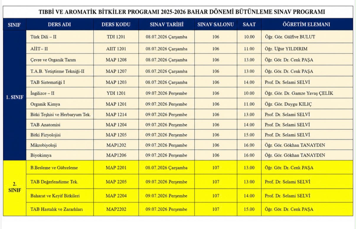 2025-2026 Eğitim-Öğretim Yılı Bahar Yarıyılı Bütünleme Sınav Programı 3