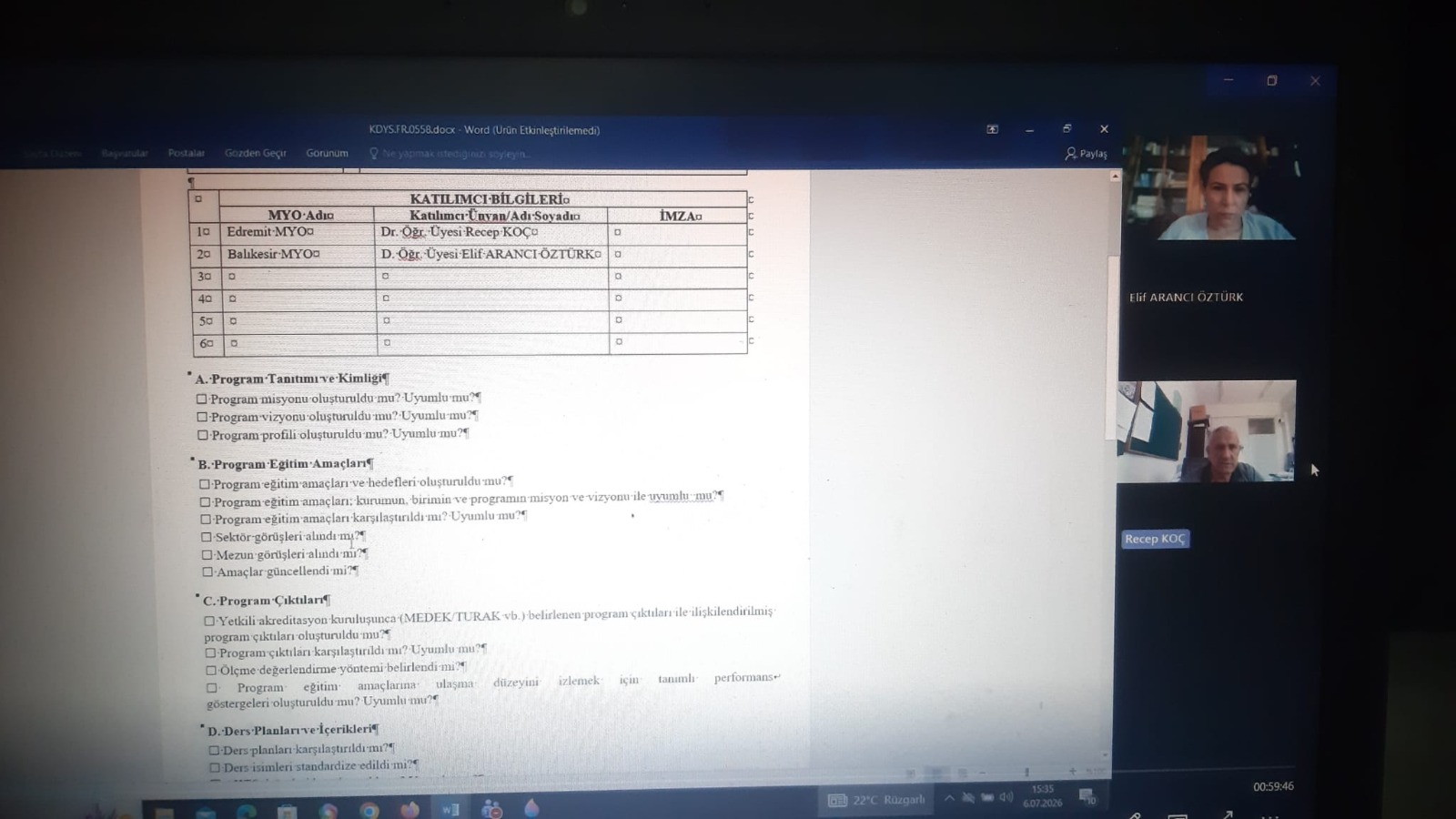 Balıkesir Üniversitesi MEYOK Makine Ortak Program Kurul Toplantısı Gerçekleşti