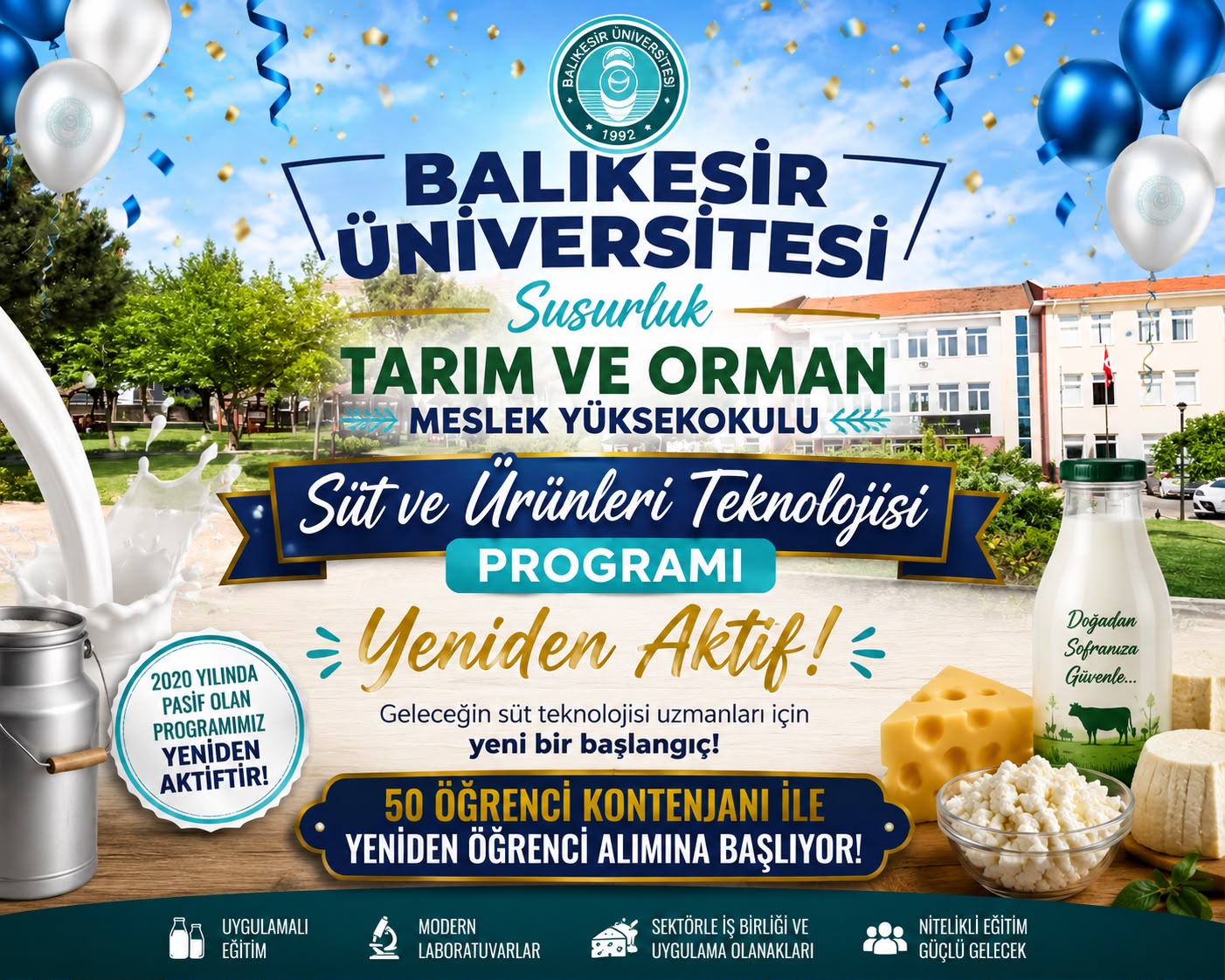 Süt ve Ürünleri Teknolojisi Programımız Yeniden Öğrenci Alımına Başlıyor.