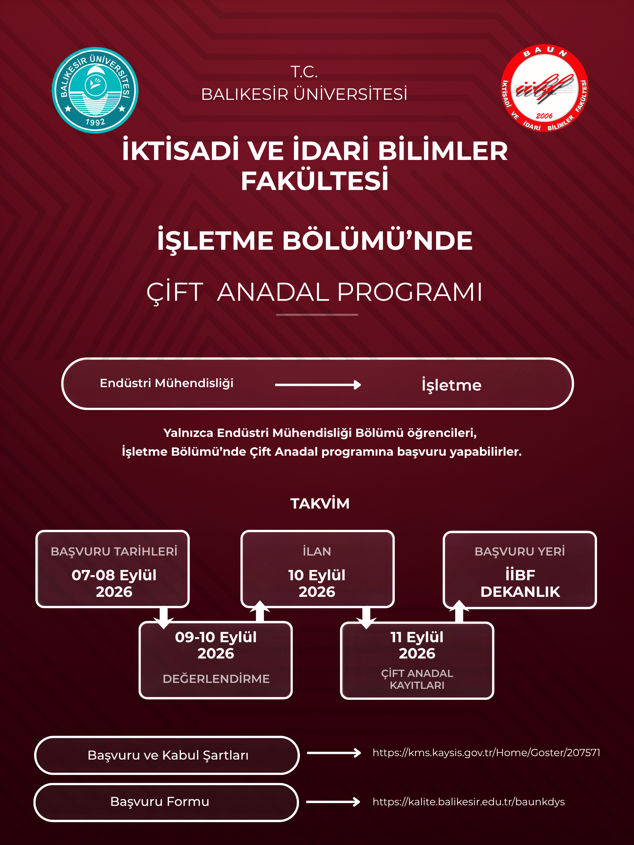 İşletme Bölümü Çift Anadal Programı Başvuruları Başlıyor