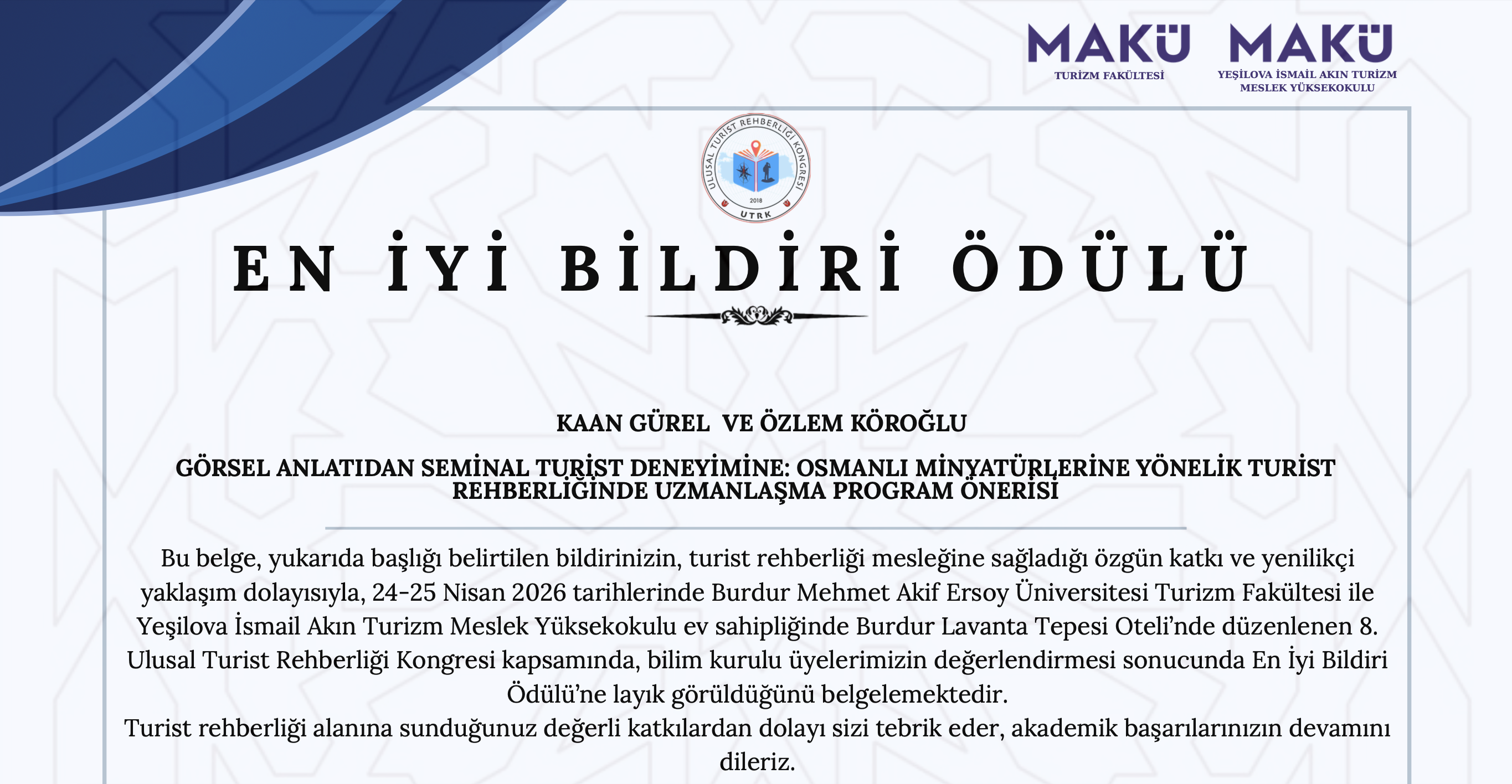 24-25 Nisan 2026 8. Ulusal Turizm Rehberliği Kongresi  2
