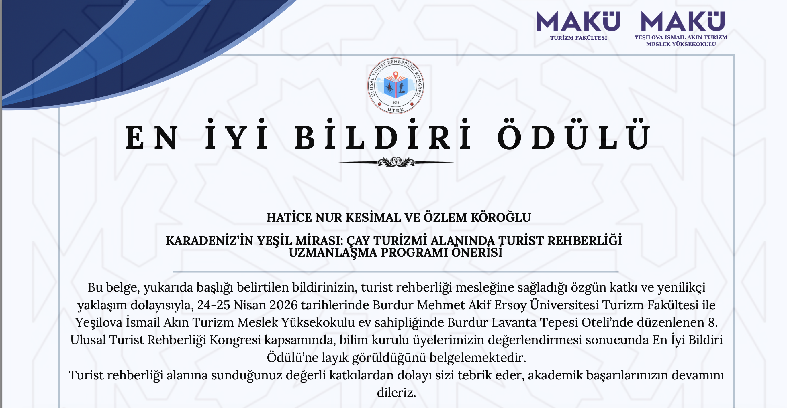 24-25 Nisan 2026 8. Ulusal Turizm Rehberliği Kongresi  1