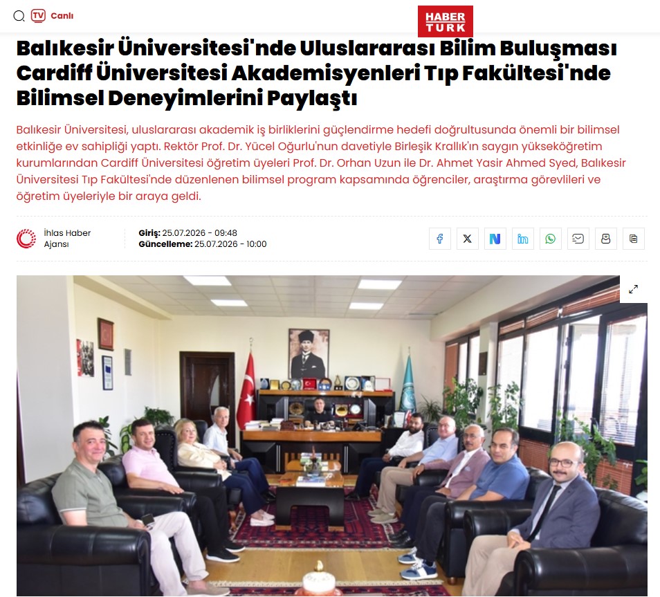 Balıkesir Üniversitesi'nde Uluslararası Bilim Buluşması Cardiff Üniversitesi Akademisyenleri Tıp Fakültesi'nde Bilimsel Deneyimlerini Paylaştı