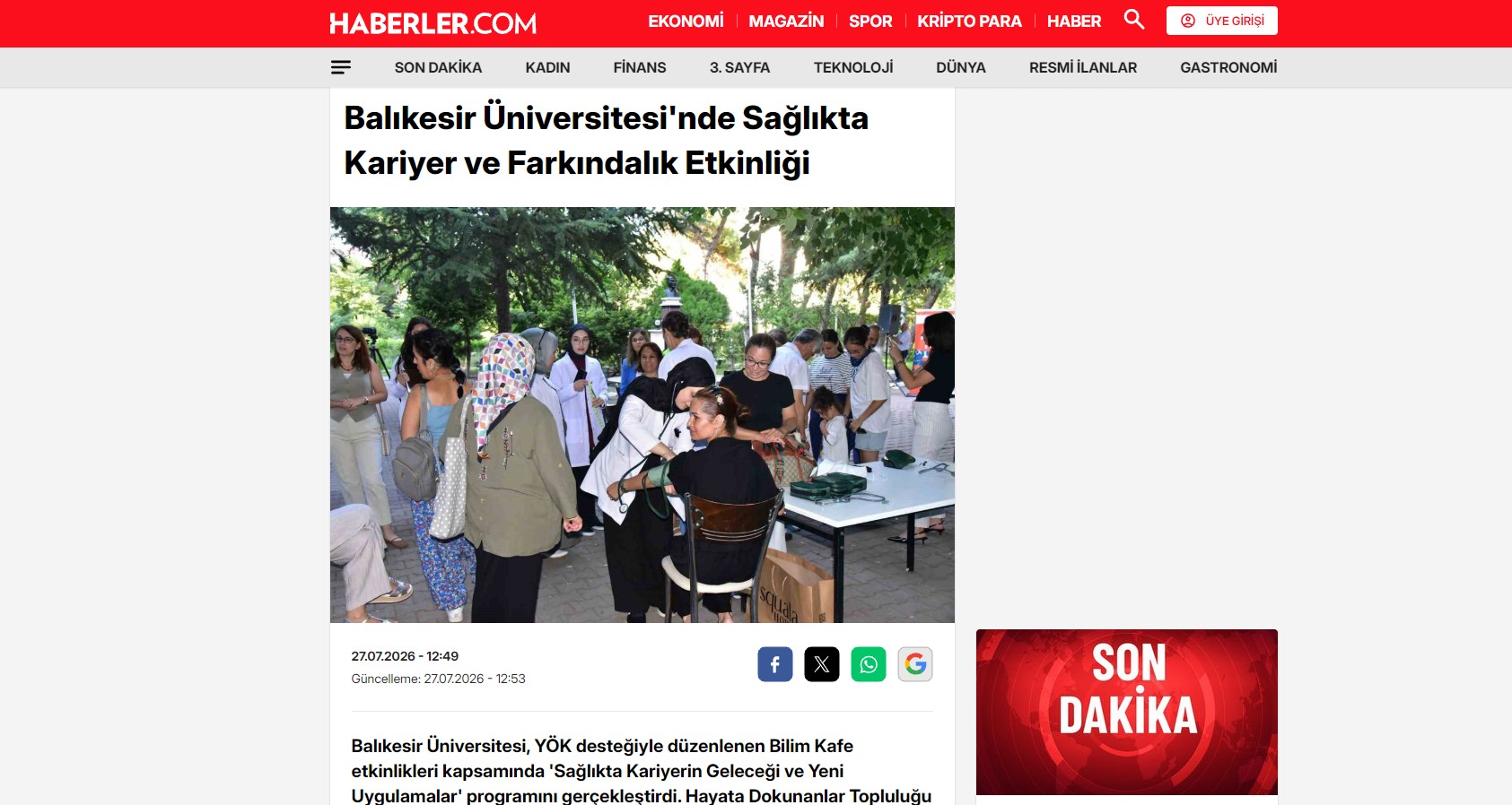 Balıkesir Üniversitesi'nde Sağlıkta Kariyer ve Farkındalık Etkinliği