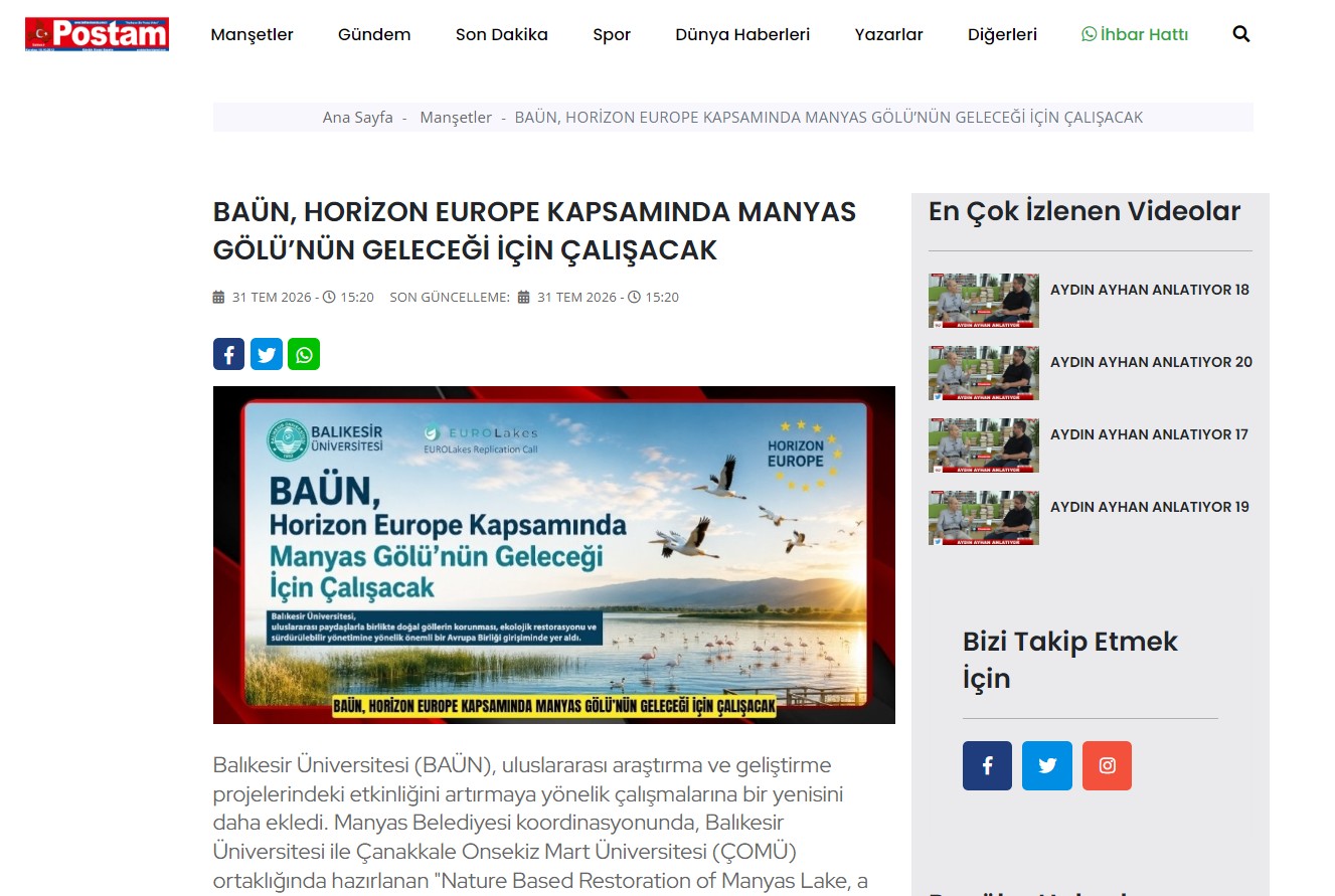 BAÜN, HORİZON EUROPE KAPSAMINDA MANYAS GÖLÜ’NÜN GELECEĞİ İÇİN ÇALIŞACAK