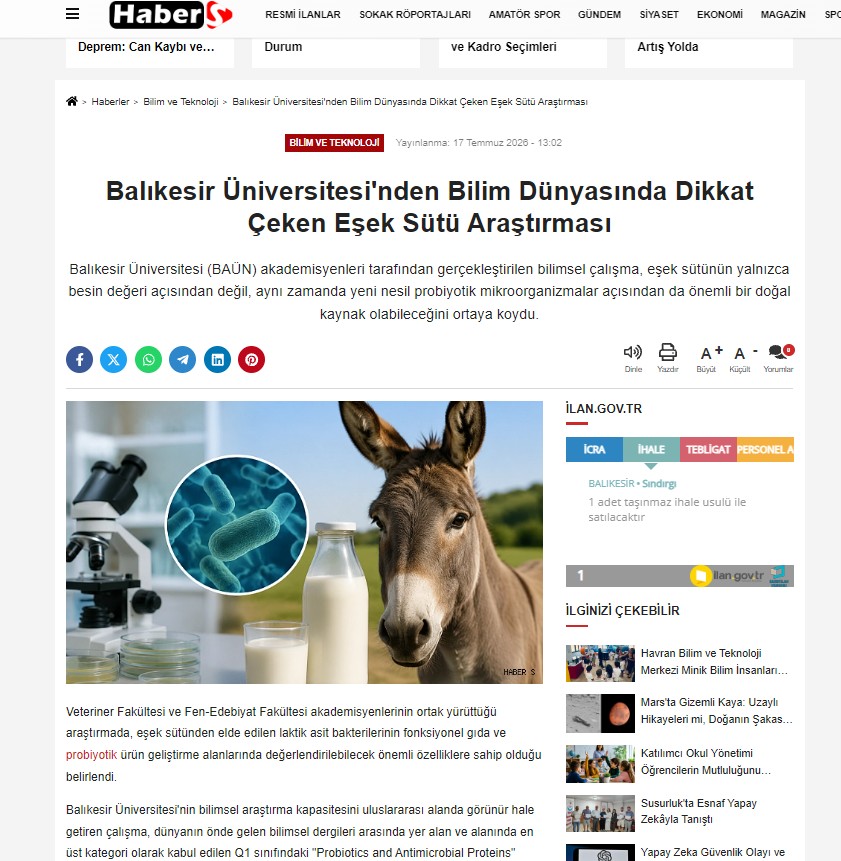 Balıkesir Üniversitesi'nden Bilim Dünyasında Dikkat Çeken Eşek Sütü Araştırması