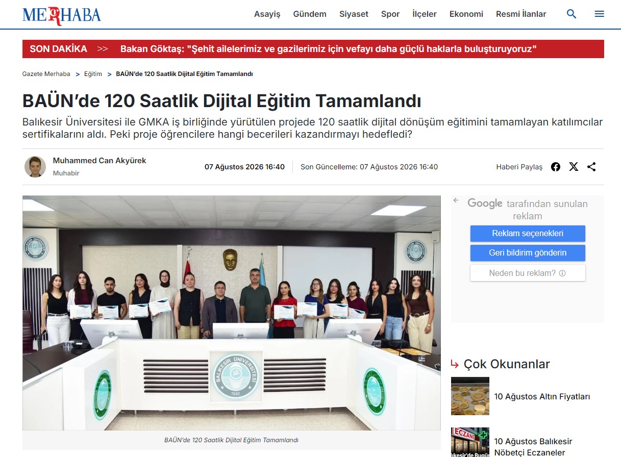 BAÜN’de 120 Saatlik Dijital Eğitim Tamamlandı
