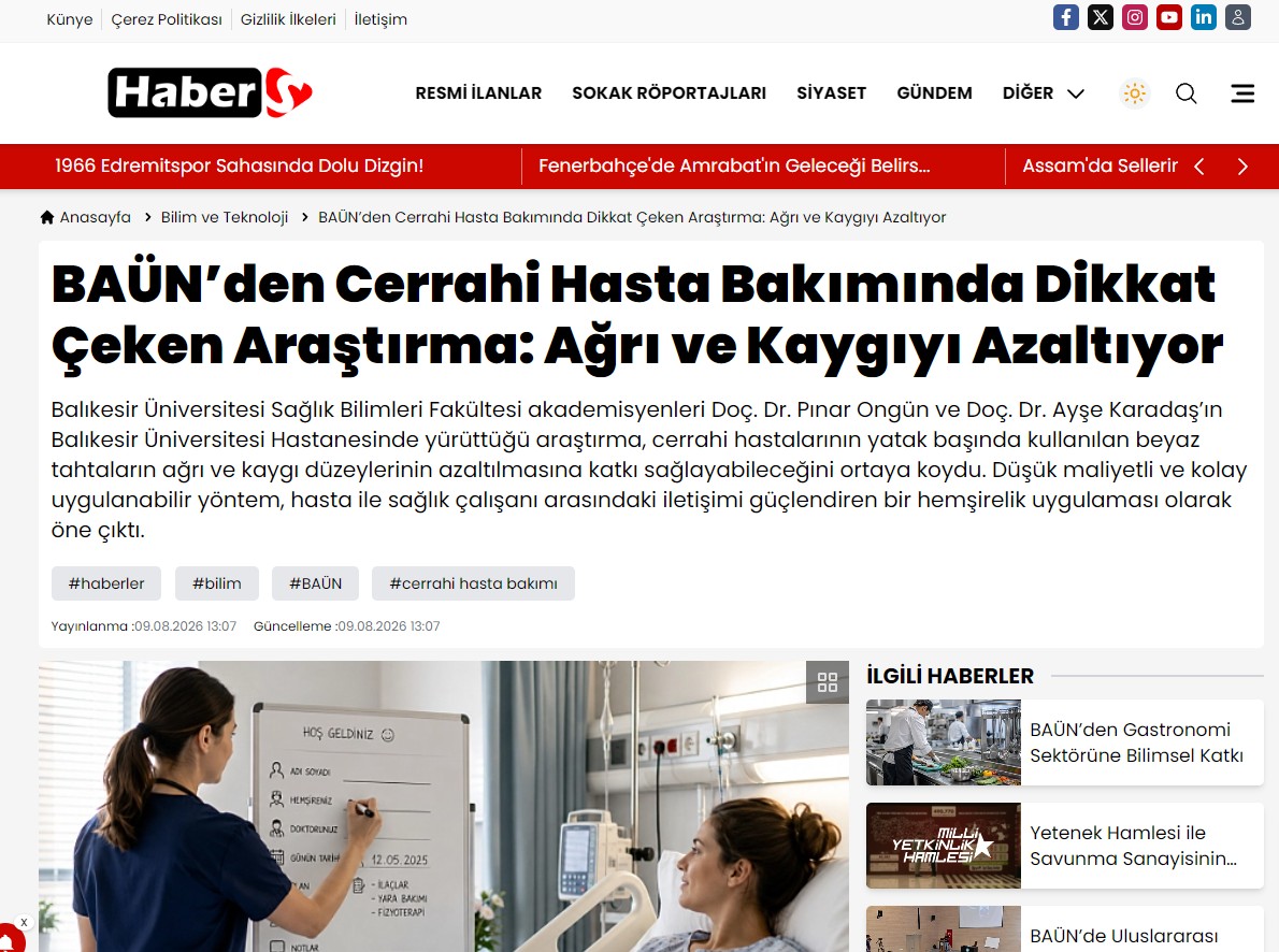 BAÜN’den Cerrahi Hasta Bakımında Dikkat Çeken Araştırma: Ağrı ve Kaygıyı Azaltıyor