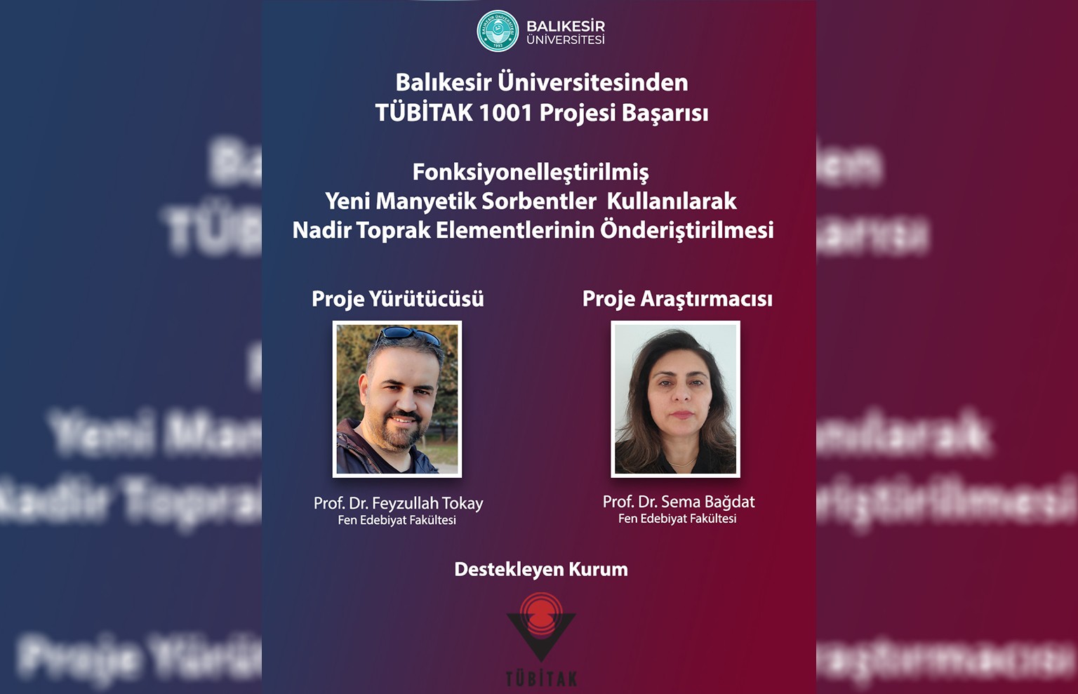 Balıkesir Üniversitesinden TÜBİTAK 1001 Bilimsel ve Teknolojik Araştırma Projelerini Destekleme Programı Proje Başarısı